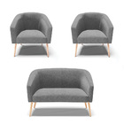 Namoradeira E 2 Poltronas Pé Palito Natural Stella Linho D03