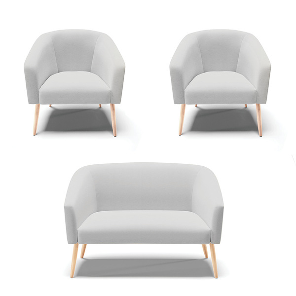 Namoradeira E 2 Poltronas Pé Palito Natural Stella Linho D03