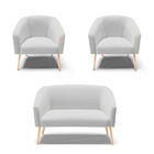 Namoradeira E 2 Poltronas Pé Palito Natural Stella Linho D03