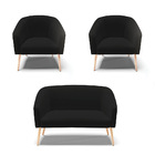 Namoradeira E 2 Poltronas Pé Palito Natural Stella Linho D03