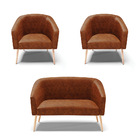 Namoradeira E 2 Poltronas Pé Palito Natural Stella Sintético