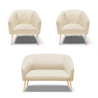 Namoradeira E 2 Poltronas Pé Palito Natural Stella Sintético