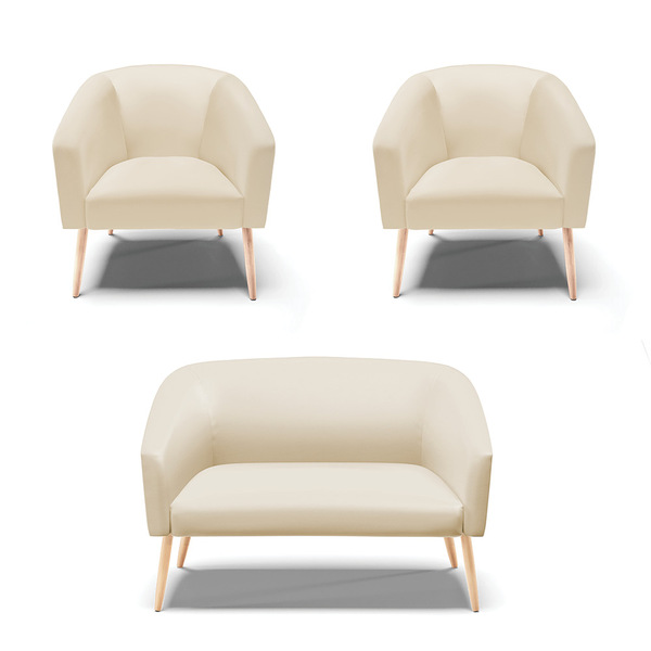 Namoradeira E 2 Poltronas Pé Palito Natural Stella Sintético