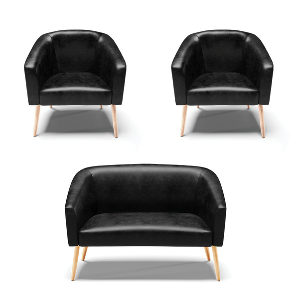 Namoradeira E 2 Poltronas Pé Palito Natural Stella Sintético