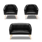 Namoradeira E 2 Poltronas Pé Palito Natural Stella Sintético