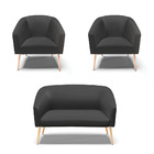 Namoradeira E 2 Poltronas Pé Palito Natural Stella Sintético