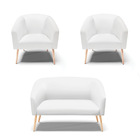 Namoradeira E 2 Poltronas Pé Palito Natural Stella Sintético