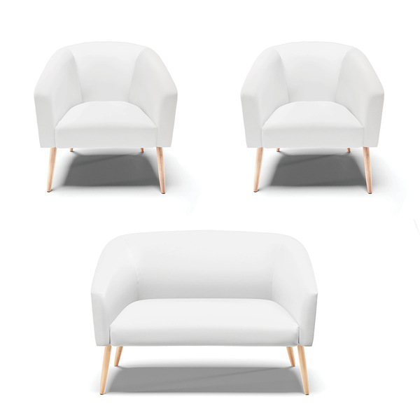 Namoradeira E 2 Poltronas Pé Palito Natural Stella Sintético