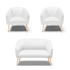 Namoradeira E 2 Poltronas Pé Palito Natural Stella Sintético