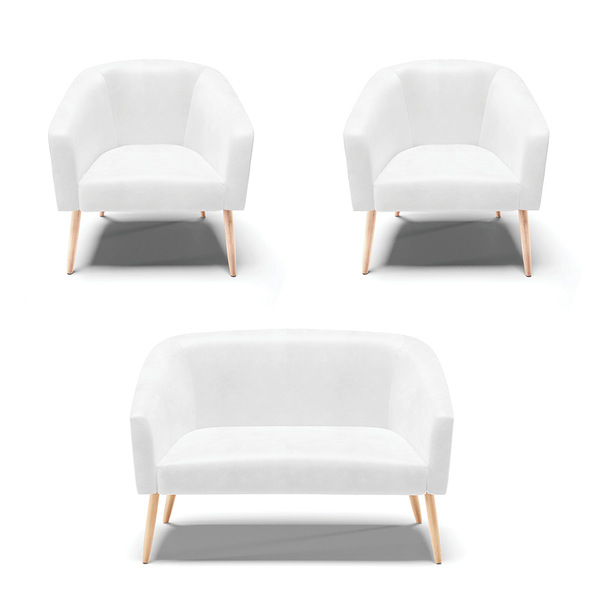 Namoradeira E 2 Poltronas Pé Palito Natural Stella Sintético