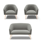 Namoradeira E 2 Poltronas Pé Palito Natural Stella Suede D03