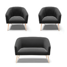 Namoradeira E 2 Poltronas Pé Palito Natural Stella Suede Pret