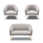 Namoradeira E 2 Poltronas Pé Palito Natural Stella Veludo D03