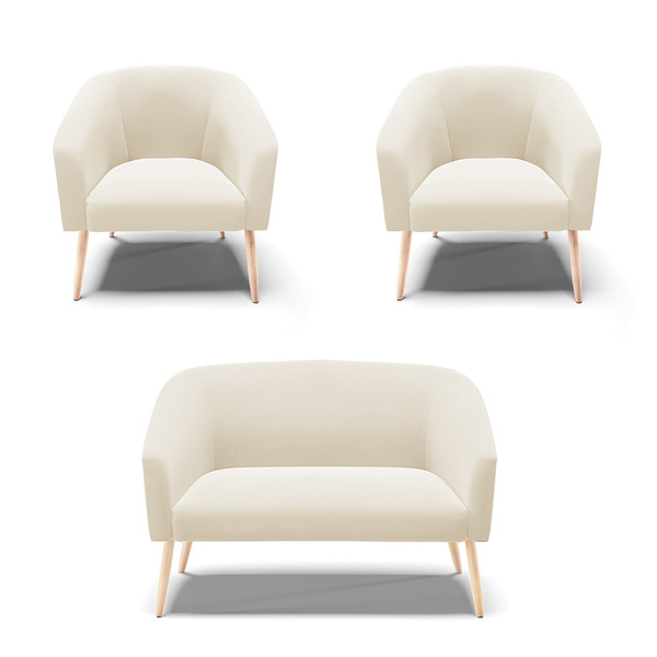 Namoradeira E 2 Poltronas Pé Palito Natural Stella Veludo D03