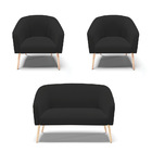 Namoradeira E 2 Poltronas Pé Palito Natural Stella Veludo D03