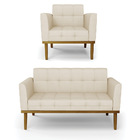 Namoradeira E Poltrona  Base De Madeira Castanho Elisa Veludo