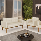 Namoradeira E Poltrona  Base De Madeira Castanho Elisa Veludo