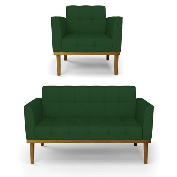 Namoradeira E Poltrona  Base De Madeira Castanho Elisa Veludo