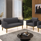 Namoradeira E Poltrona Base Madeira Castanho Marisa Bouclê D0