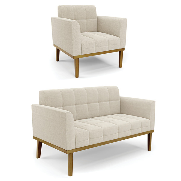 Namoradeira E Poltrona Base Madeira Fixa Cast Elisa Bouclê Be