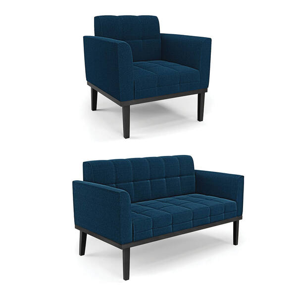 Namoradeira E Poltrona Base Madeira Fixa Pto Elisa Bouclê Azu