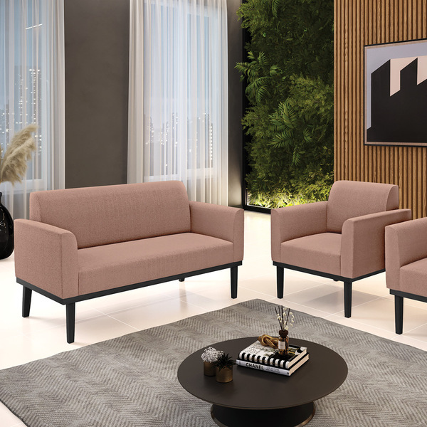 Namoradeira E Poltrona Base Madeira Preto Marisa Bouclê D03 -