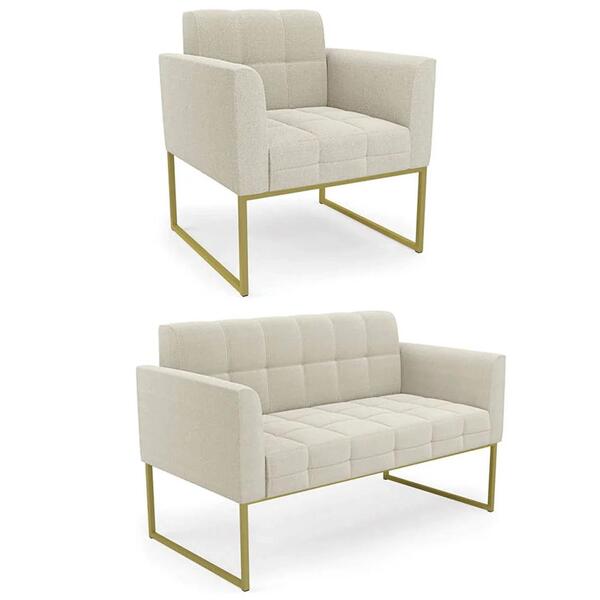 Namoradeira E Poltrona Industrial Dourado Ana Boucle Bege - I