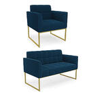 Namoradeira E Poltrona Industrial Dourado Elisa Bouclê Azul D