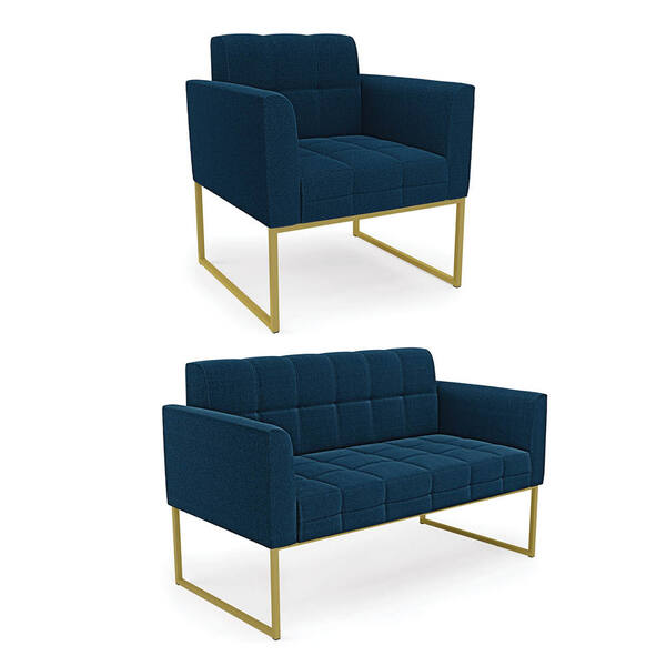 Namoradeira E Poltrona Industrial Dourado Elisa Bouclê Azul D