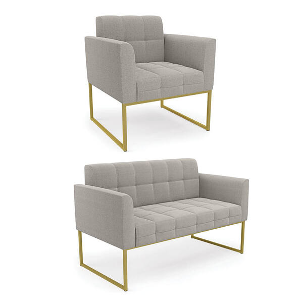 Namoradeira E Poltrona Industrial Dourado Elisa Bouclê Cinza