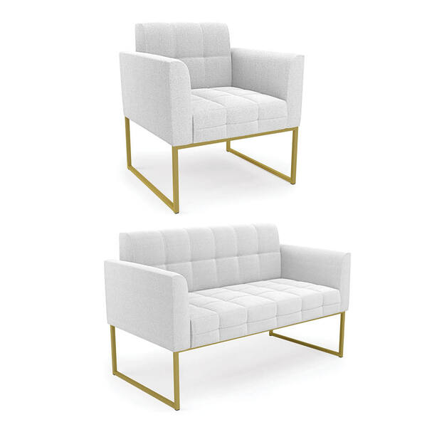 Namoradeira E Poltrona Industrial Dourado Elisa Bouclê Off Wh