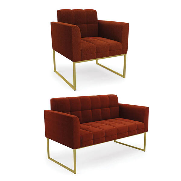 Namoradeira E Poltrona Industrial Dourado Elisa Bouclê Terra