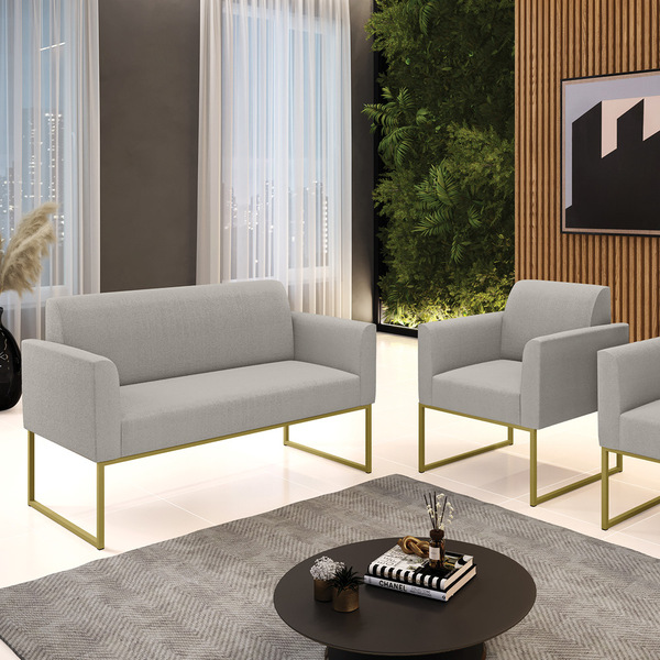 Namoradeira E Poltrona Industrial Dourado Marisa Bouclê D03 -