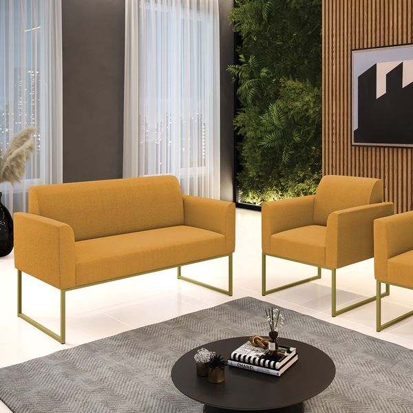 Namoradeira E Poltrona Industrial Dourado Marisa Bouclê D03 -