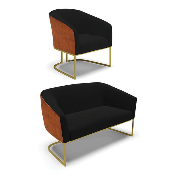 Namoradeira E Poltrona Industrial Dourado Stella Noz/linho D0