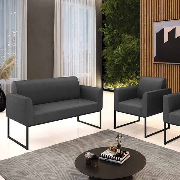 Namoradeira E Poltrona Industrial Preto Marisa Bouclê Grafite