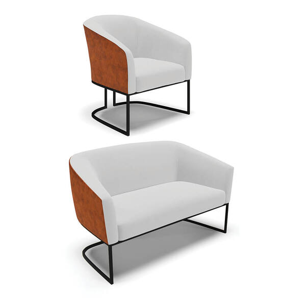 Namoradeira E Poltrona Industrial Preto Stella Noz/linho Cinz