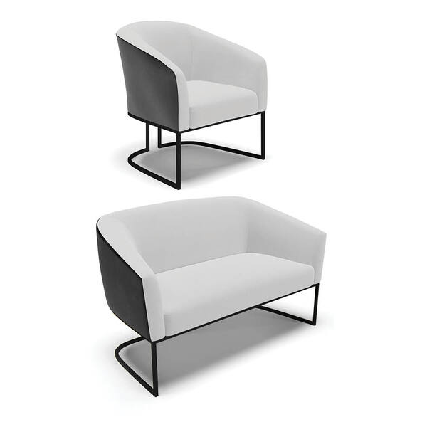 Namoradeira E Poltrona Industrial Preto Stella Pto/linho Cinz