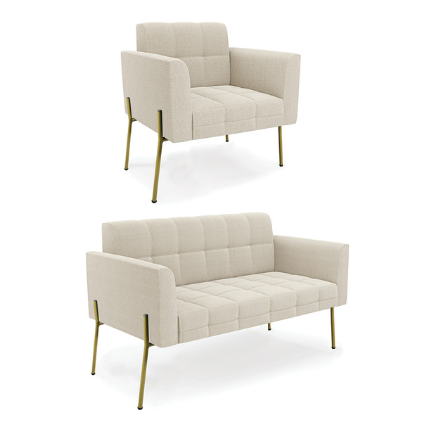 Namoradeira E Poltrona Pé De Ferro Dourado Elisa Bouclê Bege