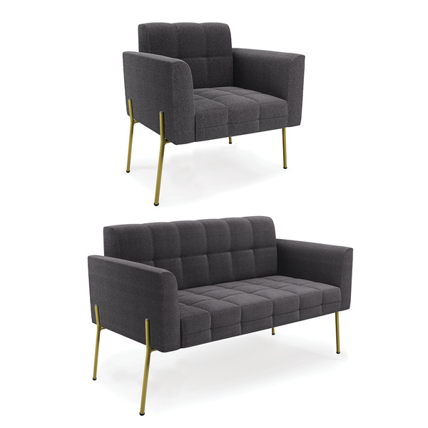 Namoradeira E Poltrona Pé De Ferro Dourado Elisa Bouclê D03 -