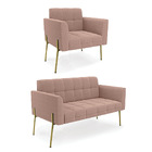 Namoradeira E Poltrona Pé De Ferro Dourado Elisa Bouclê Rosê