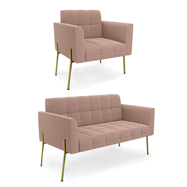 Namoradeira E Poltrona Pé De Ferro Dourado Elisa Bouclê Rosê