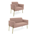 Namoradeira E Poltrona Pé Ferro Dourado Marisa Bouclê Rosê D0