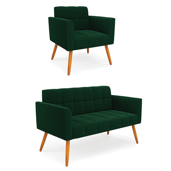 Namoradeira E Poltrona Pé Palito Castanho Elisa Bouclê Verde