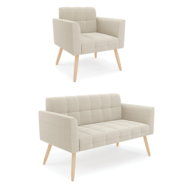 Namoradeira E Poltrona Pé Palito Natural Elisa Bouclê D03 - D