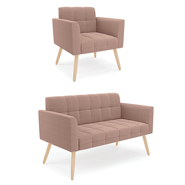 Namoradeira E Poltrona Pé Palito Natural Elisa Bouclê Rosê D0