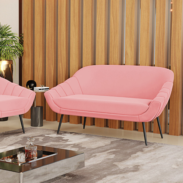 Namoradeira Giovana 02 Lugares Suede Pés Palito De Ferro D03