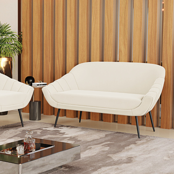 Namoradeira Giovana 02 Lugares Veludo Bege Pés Palito De Ferr