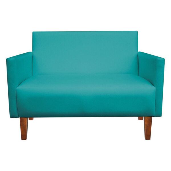 Namoradeira Jade 02 Lugares Corino Azul Turquesa Pés Chanfrad