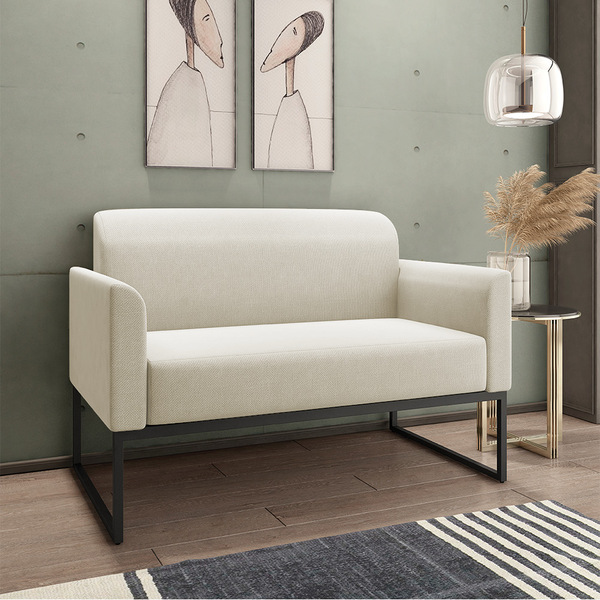 Namoradeira Marisa Linho Bege Base Industrial Preto Tana Decor